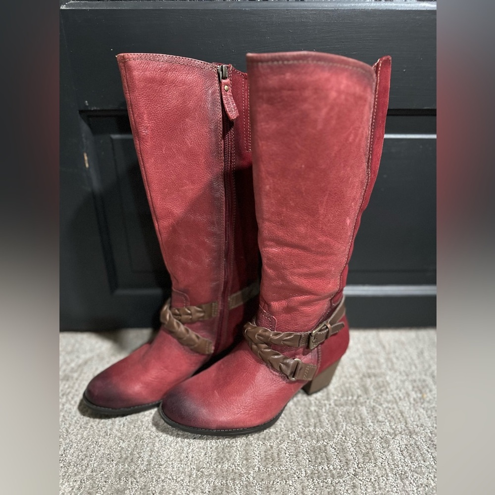 Earth Leather Tall Shaft Boots With Strap Detail Orchard Bordeaux‎